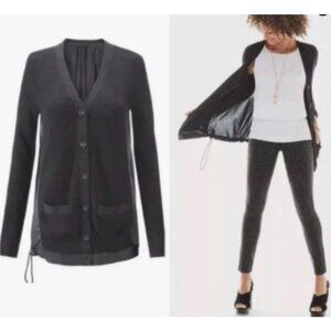 CAbi Sweater Women Small Black Windbreaker Cardigan Button Front Pockets Ribbed